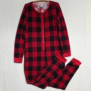 Lucky Brand Women’s Red & Black Buffalo Plaid One Piece Pajama Jumpsuit, Md